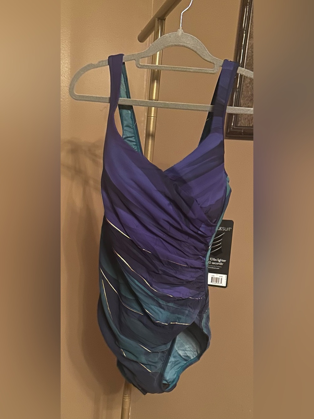 Miraclesuit Teal and Purple Ruched Swimsuit